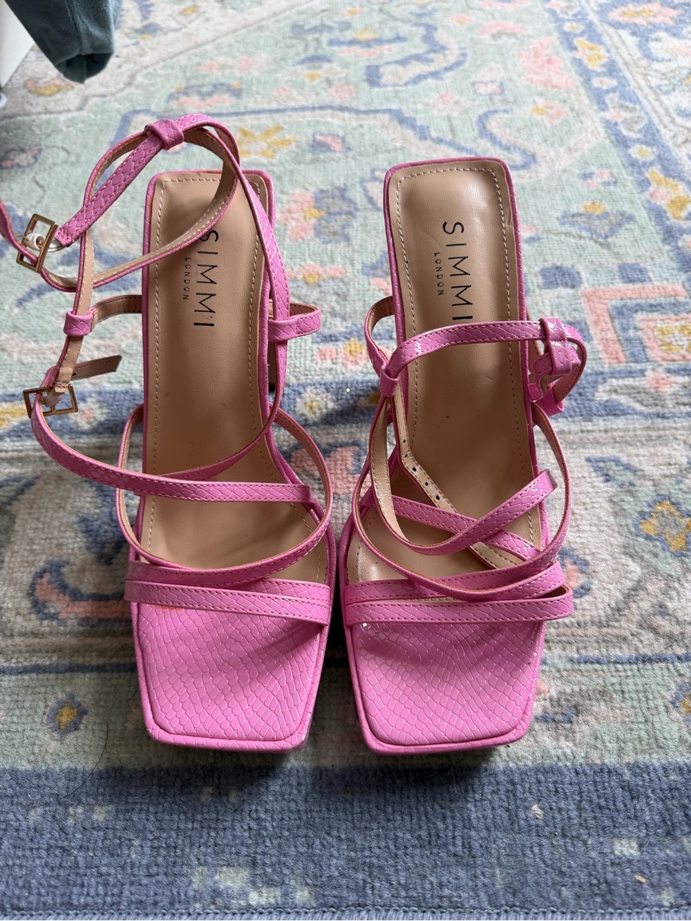 Pink Strappy Square-Toe Heeled Sandals size 8